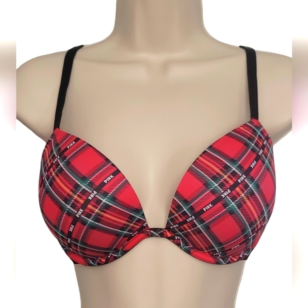 Victoria's Secret Pink Plaid Interchange Straps Super Push Up Bra